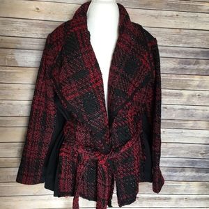 Lane Bryant Jacket Size 26/28 Belted Tweed Plaid